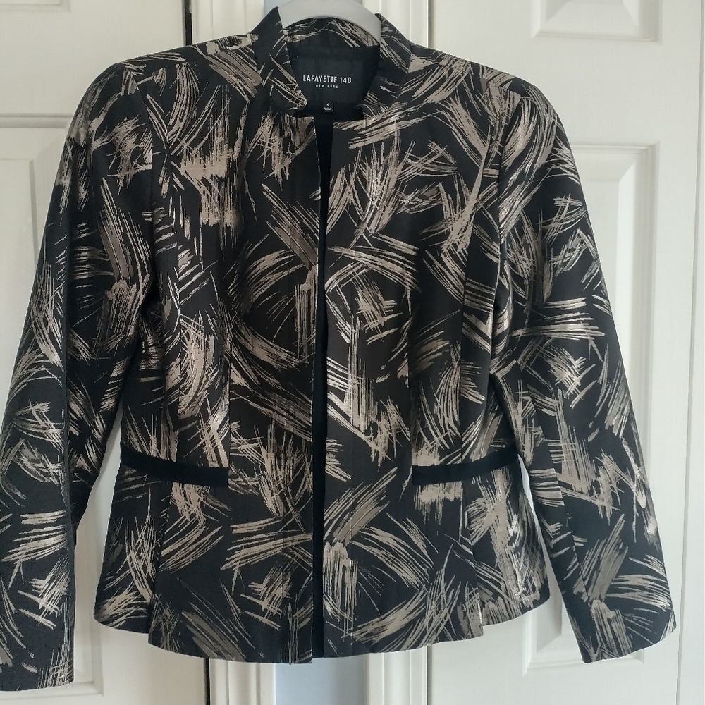 Lafayette 148 New York Belle-Sparke Print Stretch Wool Jacket 4 - Picture 3 of 12